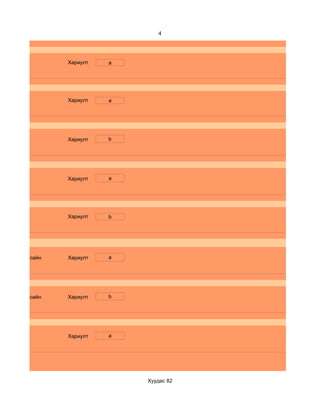 4




              Хариулт   a




              Хариулт   a




              Хариулт   b




              Хариулт   a




              Хариулт   b




d. Маш сайн   Хариулт   a




d. Маш сайн   Хариулт   b




              Хариулт   a




                            Хуудас 82
 