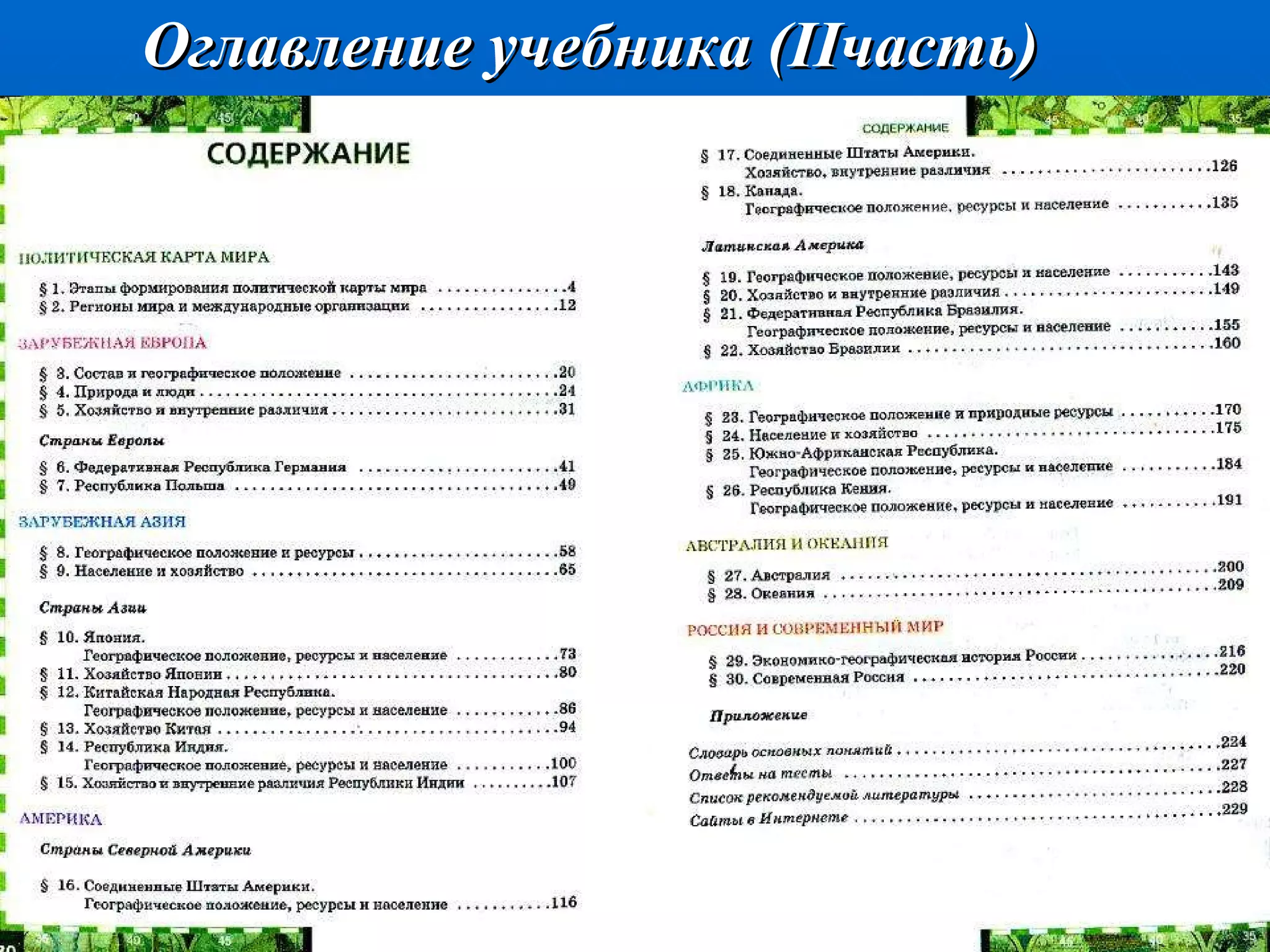 Оглавление учебника ( II часть) 