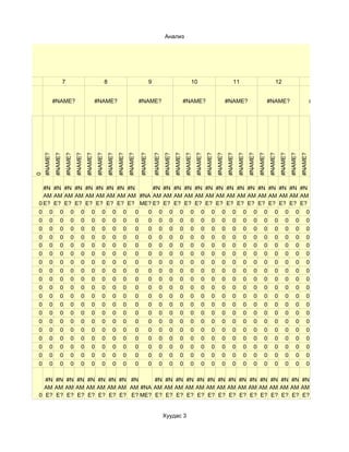 Анализ




6                         7                                   8                                   9                                   10                                  11                                  12                               13


0                #NAME?                              #NAME?                              #NAME?                                  #NAME?                              #NAME?                              #NAME?                              #NAME?
        #NAME?
                 #NAME?
                          #NAME?
                                   #NAME?
                                            #NAME?
                                                     #NAME?
                                                              #NAME?
                                                                       #NAME?
                                                                                #NAME?

                                                                                         #NAME?

                                                                                                      #NAME?
                                                                                                               #NAME?
                                                                                                                        #NAME?
                                                                                                                                 #NAME?
                                                                                                                                          #NAME?
                                                                                                                                                   #NAME?
                                                                                                                                                            #NAME?
                                                                                                                                                                     #NAME?
                                                                                                                                                                              #NAME?
                                                                                                                                                                                       #NAME?
                                                                                                                                                                                                #NAME?
                                                                                                                                                                                                         #NAME?
                                                                                                                                                                                                                  #NAME?
                                                                                                                                                                                                                           #NAME?
                                                                                                                                                                                                                                    #NAME?
    0




      #N #N #N #N #N #N #N #N #N     #N #N #N #N #N #N #N #N #N #N #N #N #N #N #N
      AM AM AM AM AM AM AM AM AM #NA AM AM AM AM AM AM AM AM AM AM AM AM AM AM AM
    0 E? E? E? E? E? E? E? E? E? ME? E? E? E? E? E? E? E? E? E? E? E? E? E? E? E?
    0 0 0 0 0 0 0 0 0            0 0 0 0 0 0 0 0 0 0 0 0 0 0 0 0 0
    0 0 0 0 0 0 0 0 0            0 0 0 0 0 0 0 0 0 0 0 0 0 0 0 0 0
    0 0 0 0 0 0 0 0 0            0 0 0 0 0 0 0 0 0 0 0 0 0 0 0 0 0
    0 0 0 0 0 0 0 0 0            0 0 0 0 0 0 0 0 0 0 0 0 0 0 0 0 0
    0 0 0 0 0 0 0 0 0            0 0 0 0 0 0 0 0 0 0 0 0 0 0 0 0 0
    0 0 0 0 0 0 0 0 0            0 0 0 0 0 0 0 0 0 0 0 0 0 0 0 0 0
    0 0 0 0 0 0 0 0 0            0 0 0 0 0 0 0 0 0 0 0 0 0 0 0 0 0
    0 0 0 0 0 0 0 0 0            0 0 0 0 0 0 0 0 0 0 0 0 0 0 0 0 0
    0 0 0 0 0 0 0 0 0            0 0 0 0 0 0 0 0 0 0 0 0 0 0 0 0 0
    0 0 0 0 0 0 0 0 0            0 0 0 0 0 0 0 0 0 0 0 0 0 0 0 0 0
    0 0 0 0 0 0 0 0 0            0 0 0 0 0 0 0 0 0 0 0 0 0 0 0 0 0
    0 0 0 0 0 0 0 0 0            0 0 0 0 0 0 0 0 0 0 0 0 0 0 0 0 0
    0 0 0 0 0 0 0 0 0            0 0 0 0 0 0 0 0 0 0 0 0 0 0 0 0 0
    0 0 0 0 0 0 0 0 0            0 0 0 0 0 0 0 0 0 0 0 0 0 0 0 0 0
    0 0 0 0 0 0 0 0 0            0 0 0 0 0 0 0 0 0 0 0 0 0 0 0 0 0
    0 0 0 0 0 0 0 0 0            0 0 0 0 0 0 0 0 0 0 0 0 0 0 0 0 0
    0 0 0 0 0 0 0 0 0            0 0 0 0 0 0 0 0 0 0 0 0 0 0 0 0 0
    0 0 0 0 0 0 0 0 0            0 0 0 0 0 0 0 0 0 0 0 0 0 0 0 0 0
    0 0 0 0 0 0 0 0 0            0 0 0 0 0 0 0 0 0 0 0 0 0 0 0 0 0

      #N #N #N #N #N #N #N #N #N     #N #N #N #N #N #N #N #N #N #N #N #N #N #N #N
      AM AM AM AM AM AM AM AM AM #NA AM AM AM AM AM AM AM AM AM AM AM AM AM AM AM
    0 E? E? E? E? E? E? E? E? E? ME? E? E? E? E? E? E? E? E? E? E? E? E? E? E? E?


                                                                                                               Хуудас 3
 