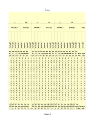 Анализ




              23                                  24                                  25                                  26                                  27                                  28                                      29


         #NAME?                              #NAME?                              #NAME?                              #NAME?                              #NAME?                              #NAME?                               #NAME?
#NAME?
         #NAME?
                  #NAME?
                           #NAME?
                                    #NAME?
                                             #NAME?
                                                      #NAME?
                                                               #NAME?
                                                                        #NAME?
                                                                                 #NAME?
                                                                                          #NAME?
                                                                                                   #NAME?
                                                                                                            #NAME?
                                                                                                                     #NAME?
                                                                                                                              #NAME?
                                                                                                                                       #NAME?
                                                                                                                                                #NAME?
                                                                                                                                                         #NAME?
                                                                                                                                                                  #NAME?
                                                                                                                                                                           #NAME?
                                                                                                                                                                                    #NAME?
                                                                                                                                                                                             #NAME?
                                                                                                                                                                                                      #NAME?
                                                                                                                                                                                                               #NAME?

                                                                                                                                                                                                                        #NAME?

                                                                                                                                                                                                                                 #NAME?
#N #N #N #N #N #N #N                                                 #N #N #N #N #N #N #N #N #N #N #N #N #N #N #N #N
AM AM AM AM AM AM AM                                                 AM AM AM AM AM AM AM AM AM AM AM AM AM AM AM AM #NA #NA
E? E? E? E? E? E? E?                                               0 E? E? E? E? E? E? E? E? E? E? E? E? E? E? E? E? ME? ME?
  0 0 0 0 0 0 0                                                    0 0 0 0 0 0 0 0 0 0 0 0 0 0 0 0                   0  0   0
  0 0 0 0 0 0 0                                                    0 0 0 0 0 0 0 0 0 0 0 0 0 0 0 0                   0  0   0
  0 0 0 0 0 0 0                                                    0 0 0 0 0 0 0 0 0 0 0 0 0 0 0 0                   0  0   0
  0 0 0 0 0 0 0                                                    0 0 0 0 0 0 0 0 0 0 0 0 0 0 0 0                   0  0   0
  0 0 0 0 0 0 0                                                    0 0 0 0 0 0 0 0 0 0 0 0 0 0 0 0                   0  0   0
  0 0 0 0 0 0 0                                                    0 0 0 0 0 0 0 0 0 0 0 0 0 0 0 0                   0  0   0
  0 0 0 0 0 0 0                                                    0 0 0 0 0 0 0 0 0 0 0 0 0 0 0 0                   0  0   0
  0 0 0 0 0 0 0                                                    0 0 0 0 0 0 0 0 0 0 0 0 0 0 0 0                   0  0   0
  0 0 0 0 0 0 0                                                    0 0 0 0 0 0 0 0 0 0 0 0 0 0 0 0                   0  0   0
  0 0 0 0 0 0 0                                                    0 0 0 0 0 0 0 0 0 0 0 0 0 0 0 0                   0  0   0
  0 0 0 0 0 0 0                                                    0 0 0 0 0 0 0 0 0 0 0 0 0 0 0 0                   0  0   0
  0 0 0 0 0 0 0                                                    0 0 0 0 0 0 0 0 0 0 0 0 0 0 0 0                   0  0   0
  0 0 0 0 0 0 0                                                    0 0 0 0 0 0 0 0 0 0 0 0 0 0 0 0                   0  0   0
  0 0 0 0 0 0 0                                                    0 0 0 0 0 0 0 0 0 0 0 0 0 0 0 0                   0  0   0
  0 0 0 0 0 0 0                                                    0 0 0 0 0 0 0 0 0 0 0 0 0 0 0 0                   0  0   0
  0 0 0 0 0 0 0                                                    0 0 0 0 0 0 0 0 0 0 0 0 0 0 0 0                   0  0   0
  0 0 0 0 0 0 0                                                    0 0 0 0 0 0 0 0 0 0 0 0 0 0 0 0                   0  0   0
  0 0 0 0 0 0 0                                                    0 0 0 0 0 0 0 0 0 0 0 0 0 0 0 0                   0  0   0
  0 0 0 0 0 0 0                                                    0 0 0 0 0 0 0 0 0 0 0 0 0 0 0 0                   0  0   0

#N #N #N #N #N #N #N                                                 #N #N #N #N #N #N #N #N #N #N #N #N #N #N #N #N
AM AM AM AM AM AM AM                                                 AM AM AM AM AM AM AM AM AM AM AM AM AM AM AM AM #NA #NA
E? E? E? E? E? E? E?                                               0 E? E? E? E? E? E? E? E? E? E? E? E? E? E? E? E? ME? ME?


                                                                                                              Хуудас 6
 