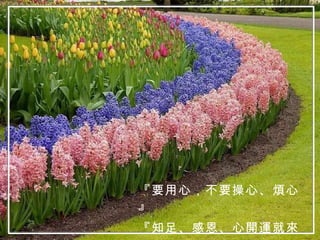 『要用心，不要操心、煩心』 『知足、感恩、心開運就來』 