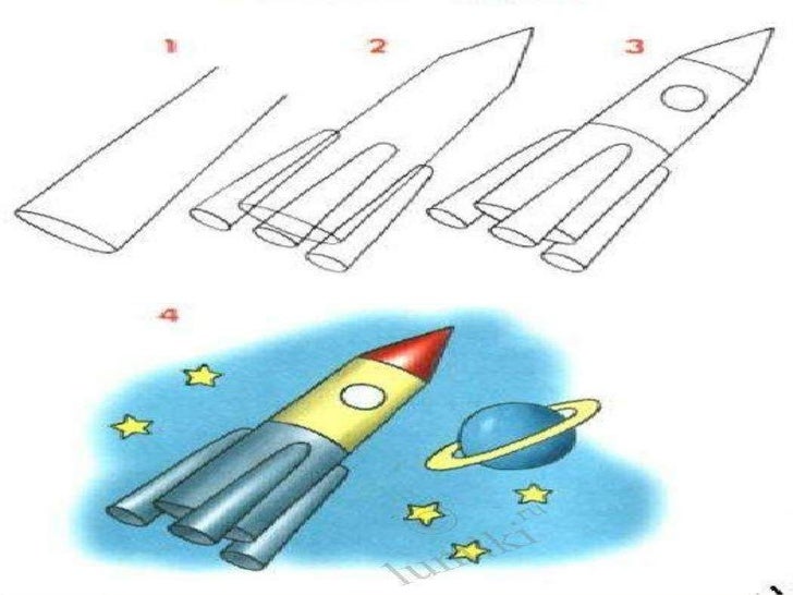 Ракета поэтапно для детей. Рисование ракета средняя группа. Рисование ракета старшая группа. Алгоритм рисования ракеты для старшей группы. Рисунок ракета старшая группа.