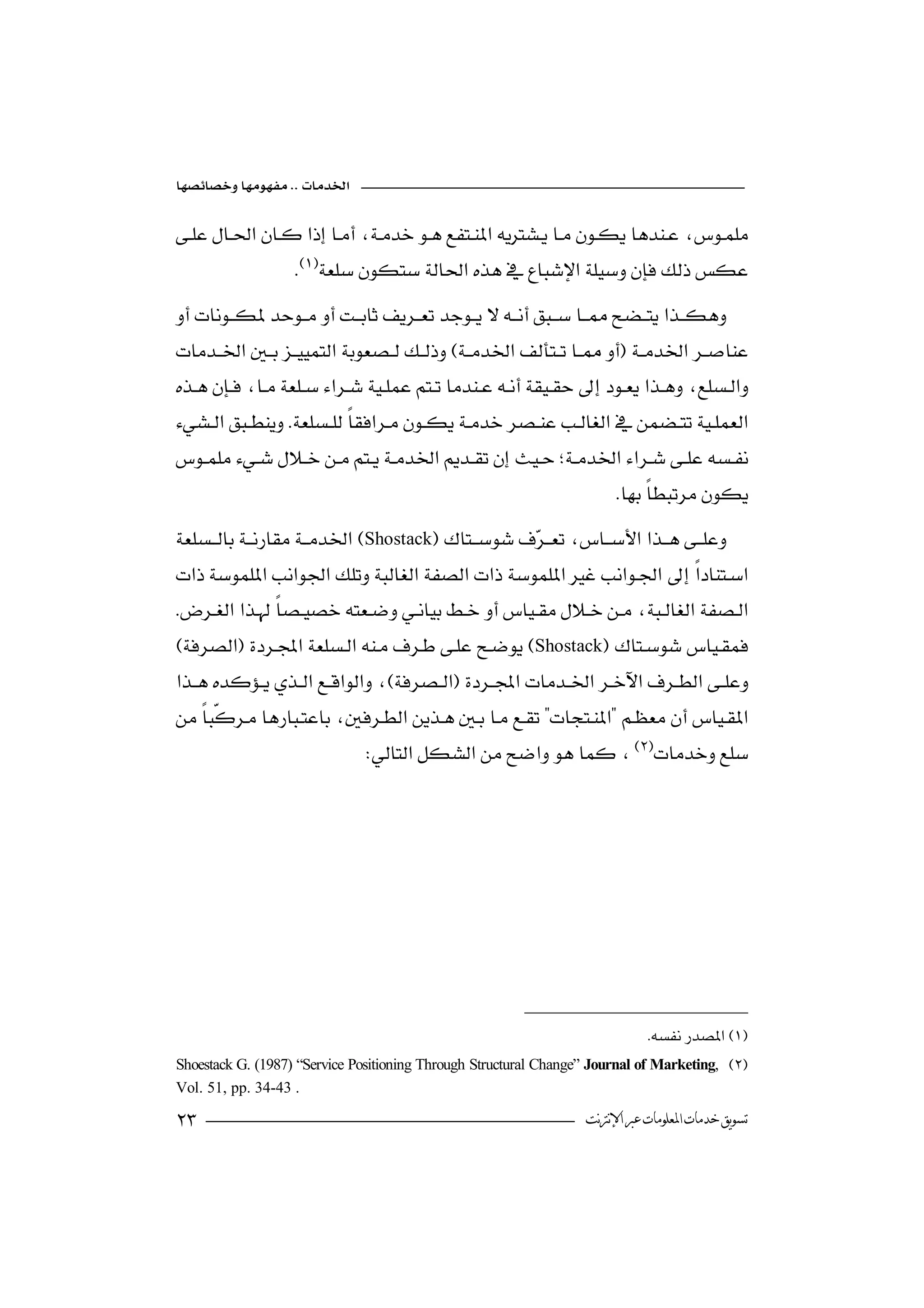


                                                                   
                   
 
              
  
                                          

 
                   

                                                                         
Shostack 
                                                     

 
  
Shostack

  
                                                    
                                




                                                                               
Shoestack G. (1987) “Service Positioning Through Structural Change” Journal of Marketing, 
Vol. 51, pp. 34-43 .

                                                                  ‫ﺗﺴﻮﻳﻖ ﺧﺪﻣﺎﺕ ﺍﳌﻌﻠﻮﻣﺎﺕ ﻋﱪ ﺍﻹﻧﱰﻧﺖ‬
 