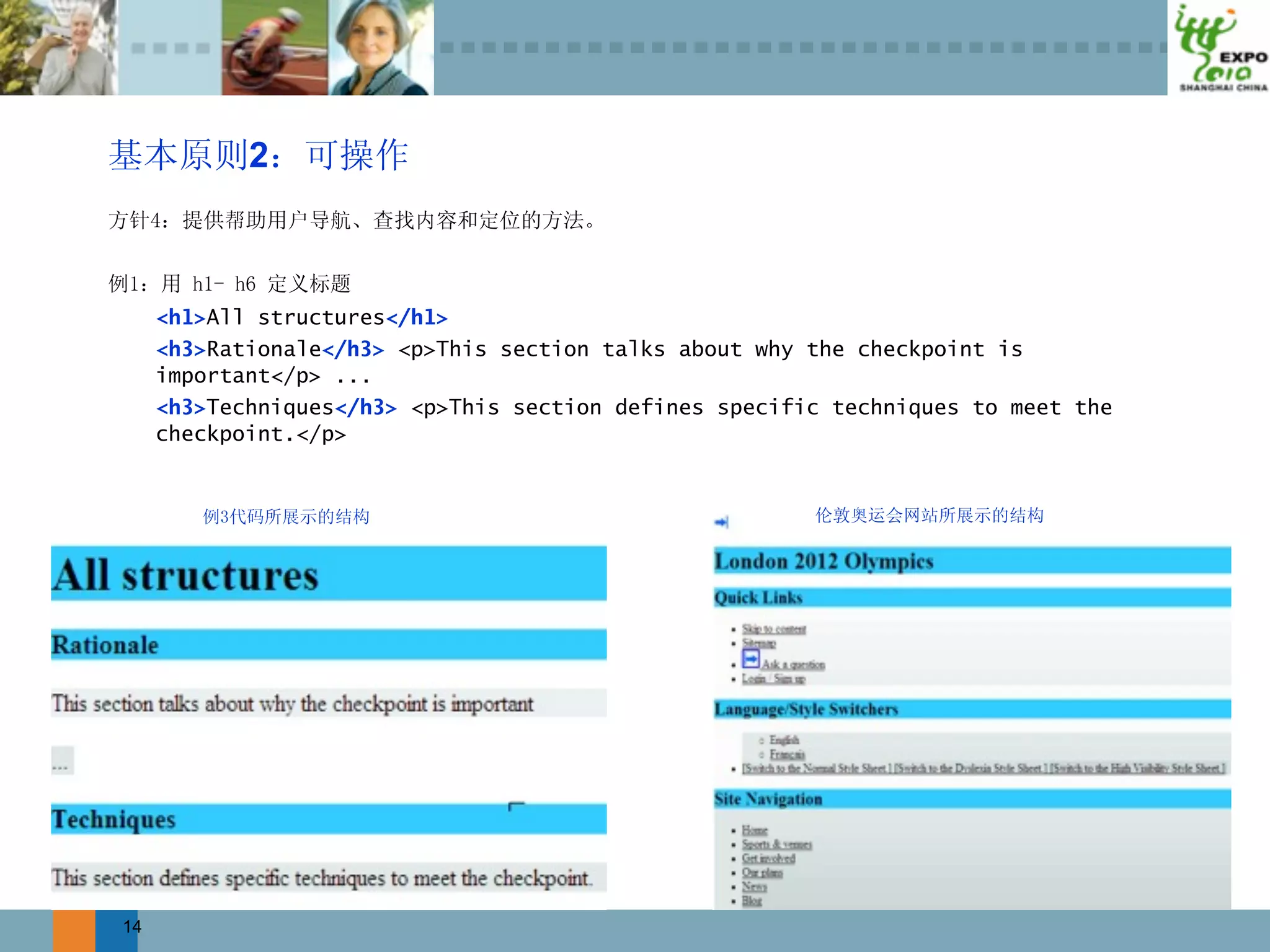 2



     <h1>All structures</h1>
     <h3>Rationale</h3> <p>This section talks about why the checkpoint is
     important</p> ...
     <h3>Techniques</h3> <p>This section defines specific techniques to meet the
     checkpoint.</p>




14
 