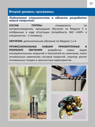 13Первый уровень программыНа первоначальном этапе все слушатели проходят обучение по основным рабочим курсам модулей М1, М2, М3, М4 и обучение специальной части того или иного модуля в зависимости от основной специальности.