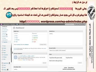 ‫او من هـ الرابط :‬

‫ٌعنً غٌروها )‪ XXXXXXX‬لـمدونتكم ( اعرفوها لما احط لكم ‪XXXXXXX‬بس بعد تغٌٌر الـ‬

  ‫هنا بٌخبركم بـ كل شً جدٌد صار بمدونتكم ( الصورهـ الً تحت هـ الجمله اساسٌه ركزوا فٌها )‬

                ‫‪http//:XXXXXXX. wordpress.com/wp-admin/index.php‬‬
 