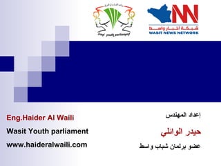 محاضرة في  الإعلام الإلكتروني  إعداد المهندس حيدر الوائلي  عضو برلمان شباب واسط  Eng.Haider Al Waili Wasit Youth parliament www.haideralwaili.com  