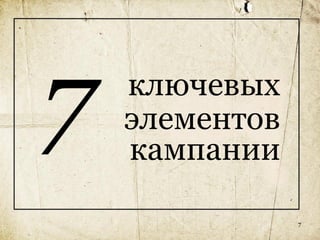 ключевых
элементов
кампании

            7
 
