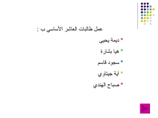 عمل طالبات العاشر الأساسي ب  : *   ديمة يحيى  *   هيا بشارة *   سجود قاسم *   آية جيتاوي *   صباح الهندي 