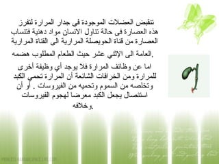   تنقبض العضلات الموجودة فى جدار المرارة لتفرز هذه العصارة فى حالة تناول الانسان مواد دهنية فتنساب العصارة من قناة الحويصلة المرارية الى القناة المرارية العامة الى الإثني عشر حيث الطعام المطلوب هضمه .   اما عن وظائف المرارة فلا يوجد أي وظيفة أخرى للمرارة ومن الخرافات الشائعة أن المرارة تحمي الكبد وتخلصه من السموم وتحميه من الفيروسات  .  أو أن استئصال يجعل الكبد معرضا لهجوم الفيروسات وخلافه .   