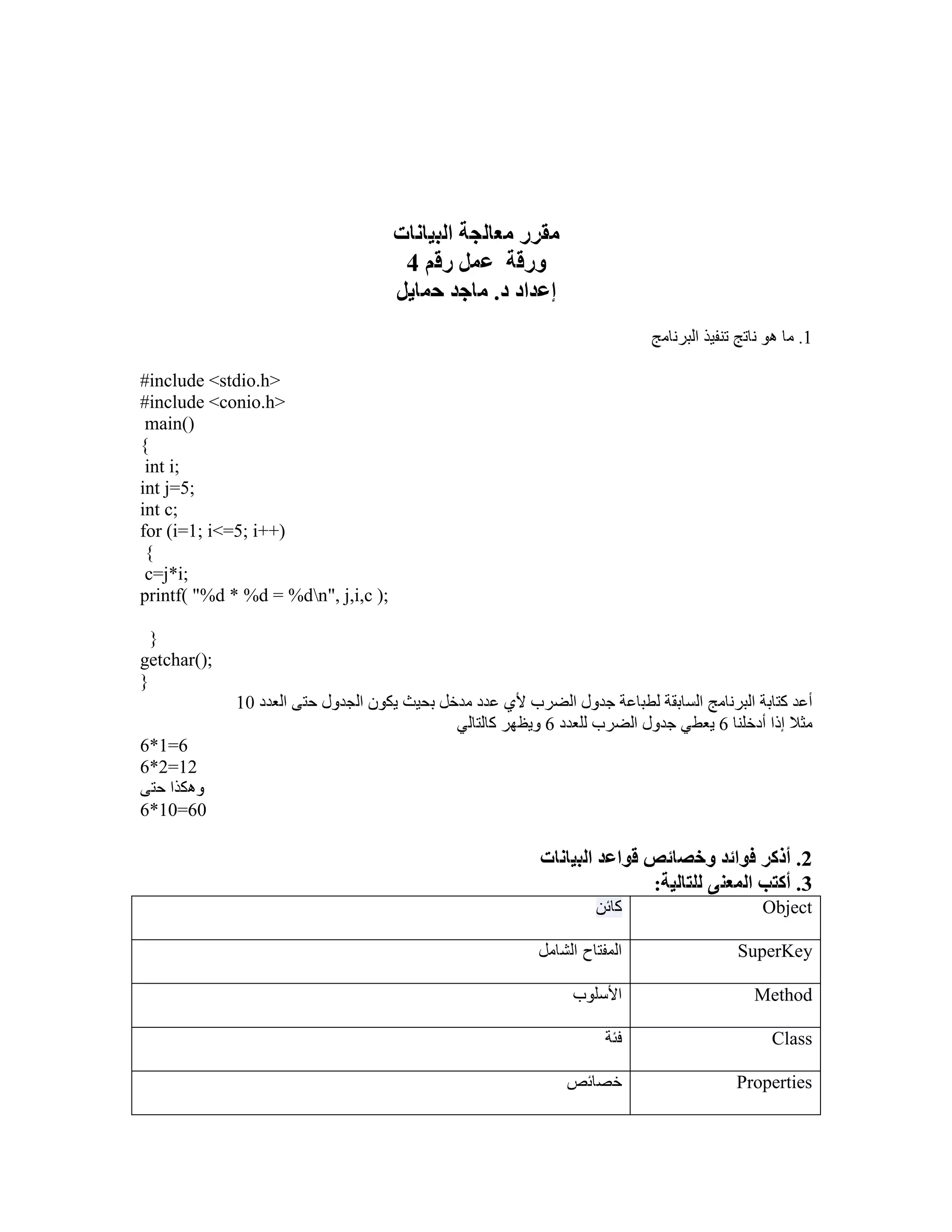 مقرر معالجة البيانات