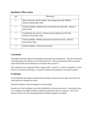 Biology Catalase Lab | PDF