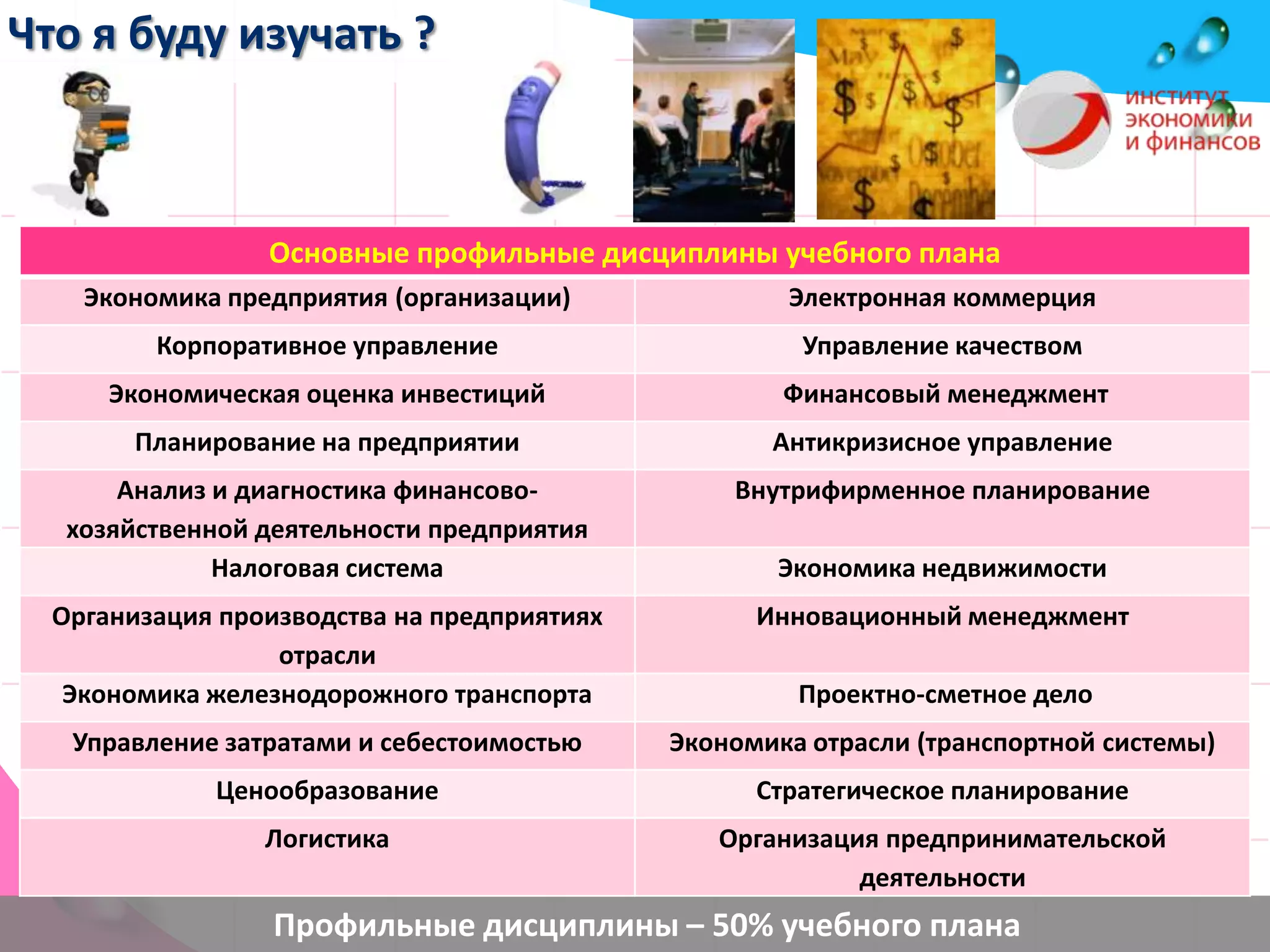 Что я буду изучать ?Профильные дисциплины – 50% учебного плана