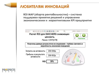 ЛЮБИТЕЛЯМ ИННОВАЦИЙ ROI MAP  («Карта рентабельности») – система поддержки принятия решений и управления  экономическими и  маркетинговыми  KPI  предприятия 