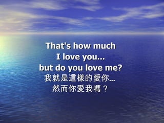 That's how much I love you... but do you love me? 我就是這樣的愛你… 然而你愛我嗎？ 