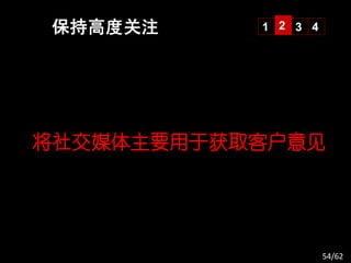 保持高度关注     1 2 3 4




将社交媒体主要用于获取客户意见




                     54/62
 