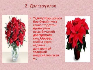 2. ДэлгэрүүлэхҮг,өгүүлбэр,цогцолбор бүрийн утга санааг тодотгон өргөжүүлж ярьж,бичихийг дэлгэрүүлэх гэнэ.Өөрөөр хэлбэл хэрэг, явдалыг дэлгэрэнгүй тодорхой илэрхийлнэ гэсэн үг.