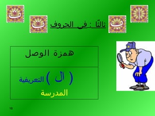 ثالثًا  :  فى الحروف   . (  ال  )   التعريفية المدرسة همزة الوصل  