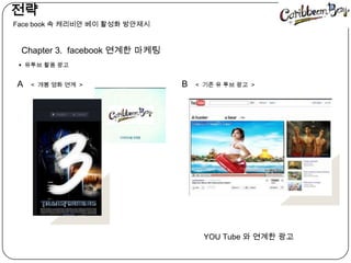   전략󲹳 book 속캐리비안베이 활성화 방안제시Chapter 3.  facebook연계한 마케팅유투브 활용 광고   AB<  개봉 영화 연계  ><  기존 유 투브 광고  >YOU Tube 와 연계한 광고