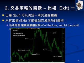 2. ײԵ_l C   Exit( һ )  (Exit) ԛQһP׵ݔA ֻг (Exit) ׳ɹFt  : ѸJr ׌@^mlչ (Cut the loss, and let the profit run) 