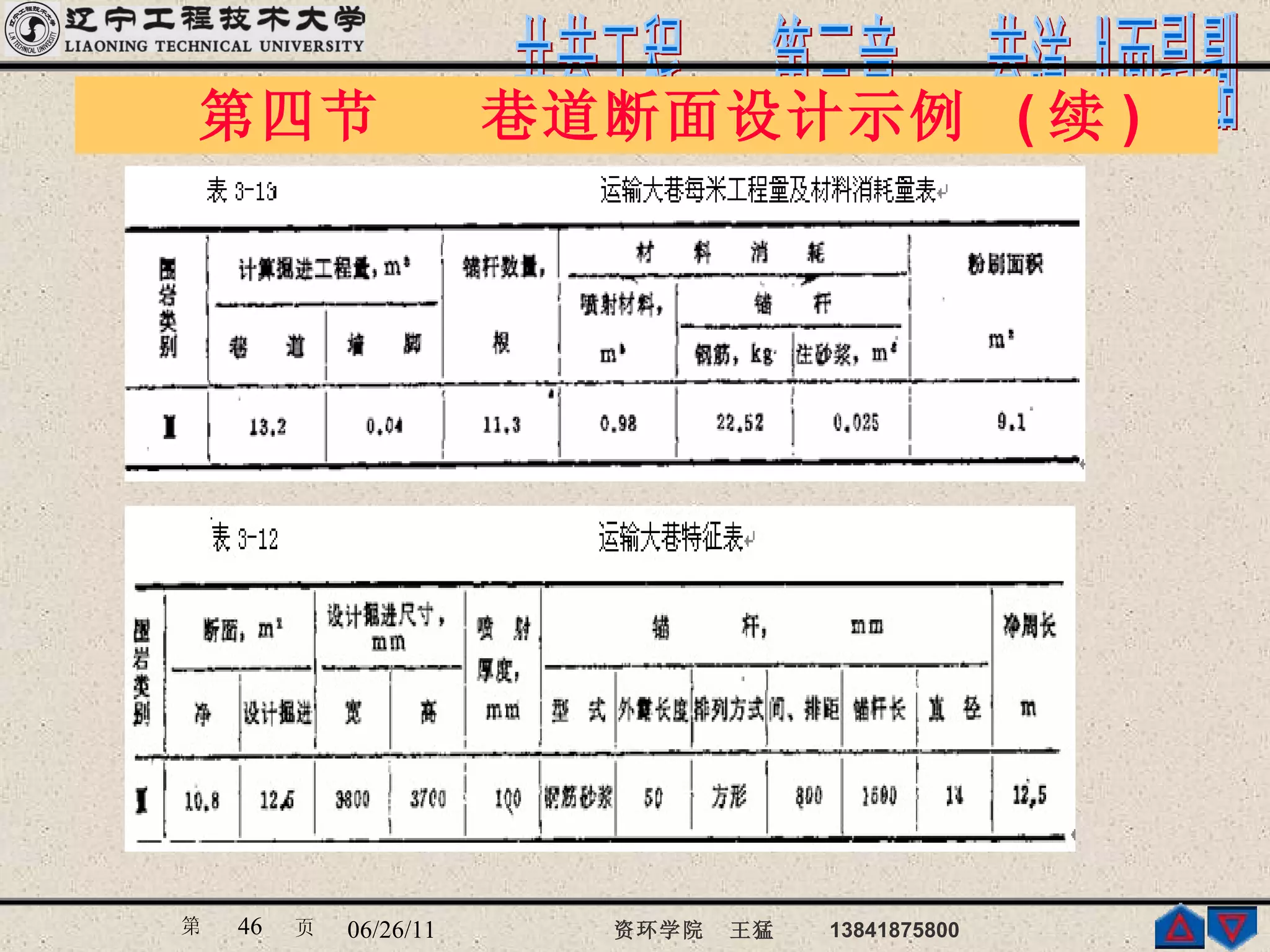第四节  巷道断面设计示例  ( 续 ) 