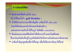 F
•                               F   F               (bile)
            F                       ( gall bladder )
•                       F                                                        (bile salt)
    F               F
                                                F                        (emulsion)
•       F                               F                    F           F              F
                F                           F                        F
•                                                      F         F           F                 F   F
 