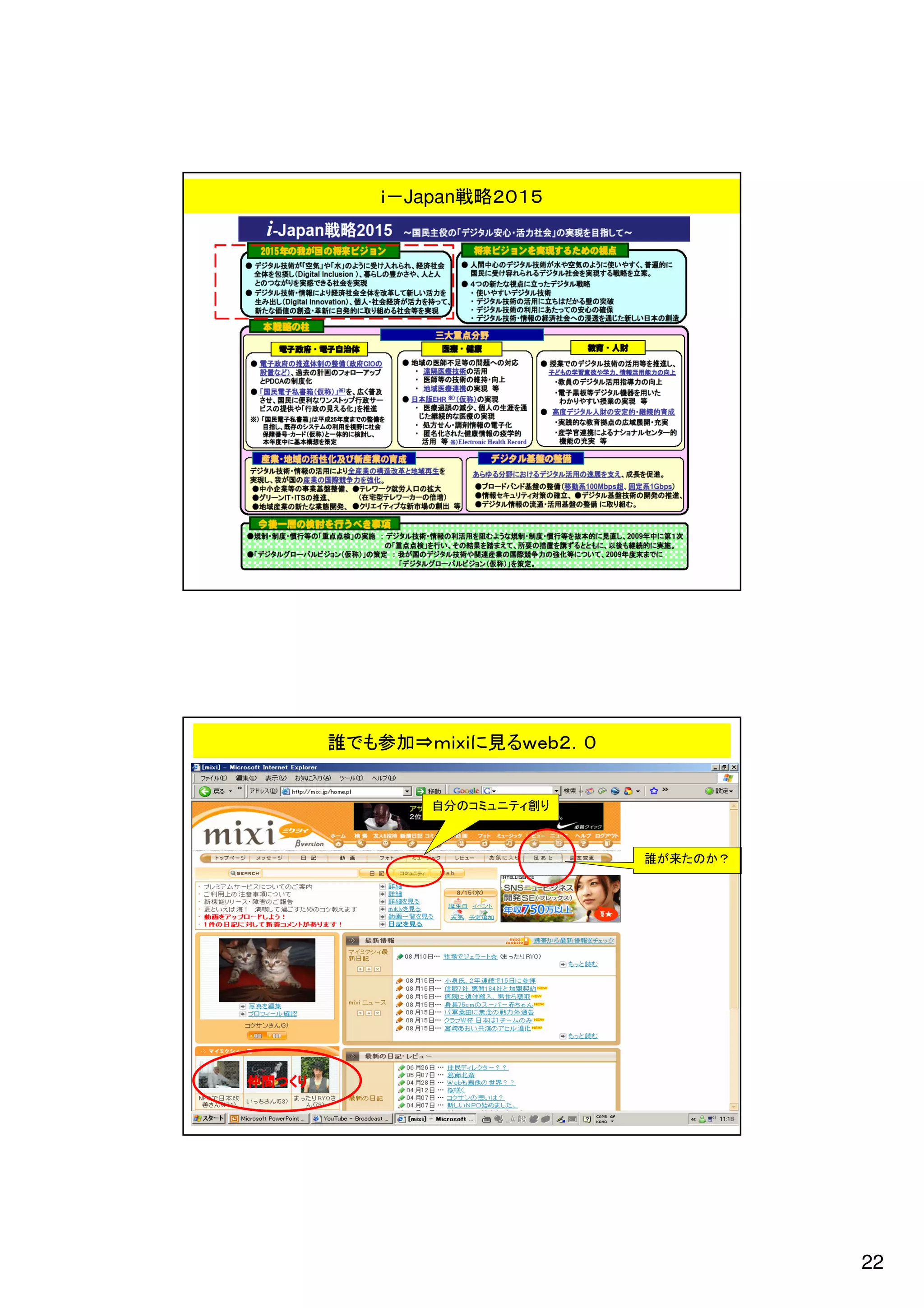 ｉ－Japan戦略２０１５




                                 116




        誰でも参加⇒ｍｉｘｉに見るｗｅｂ２．０


               り創ィテニュミコの分自



                              ？かのた来が誰




りくつ間仲
りくつ間仲
りくつ間仲
りくつ間仲
                                 119




                                        22
 