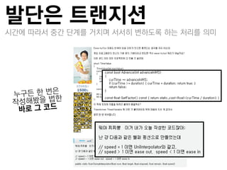 발단은 트랚지션
시갂에 딫라서 중갂 단계를 거치며 서서히 변하도록 하는 처리를 의미
 