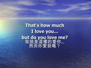 That's how much I love you... but do you love me? 我就是這樣的愛你… 然而你愛我嗎？ 