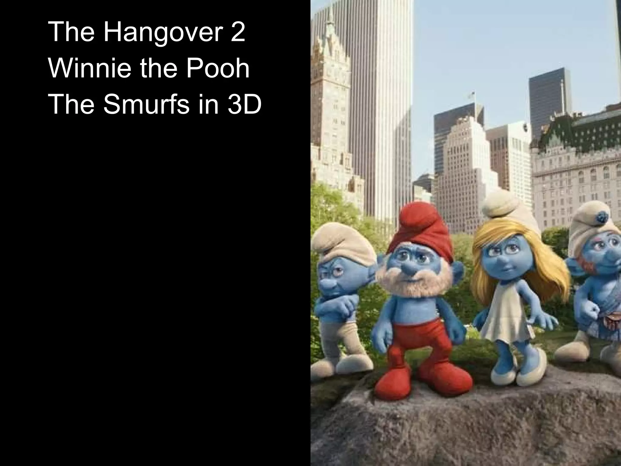The Hangover 2   Winnie the Pooh   The Smurfs in 3D   