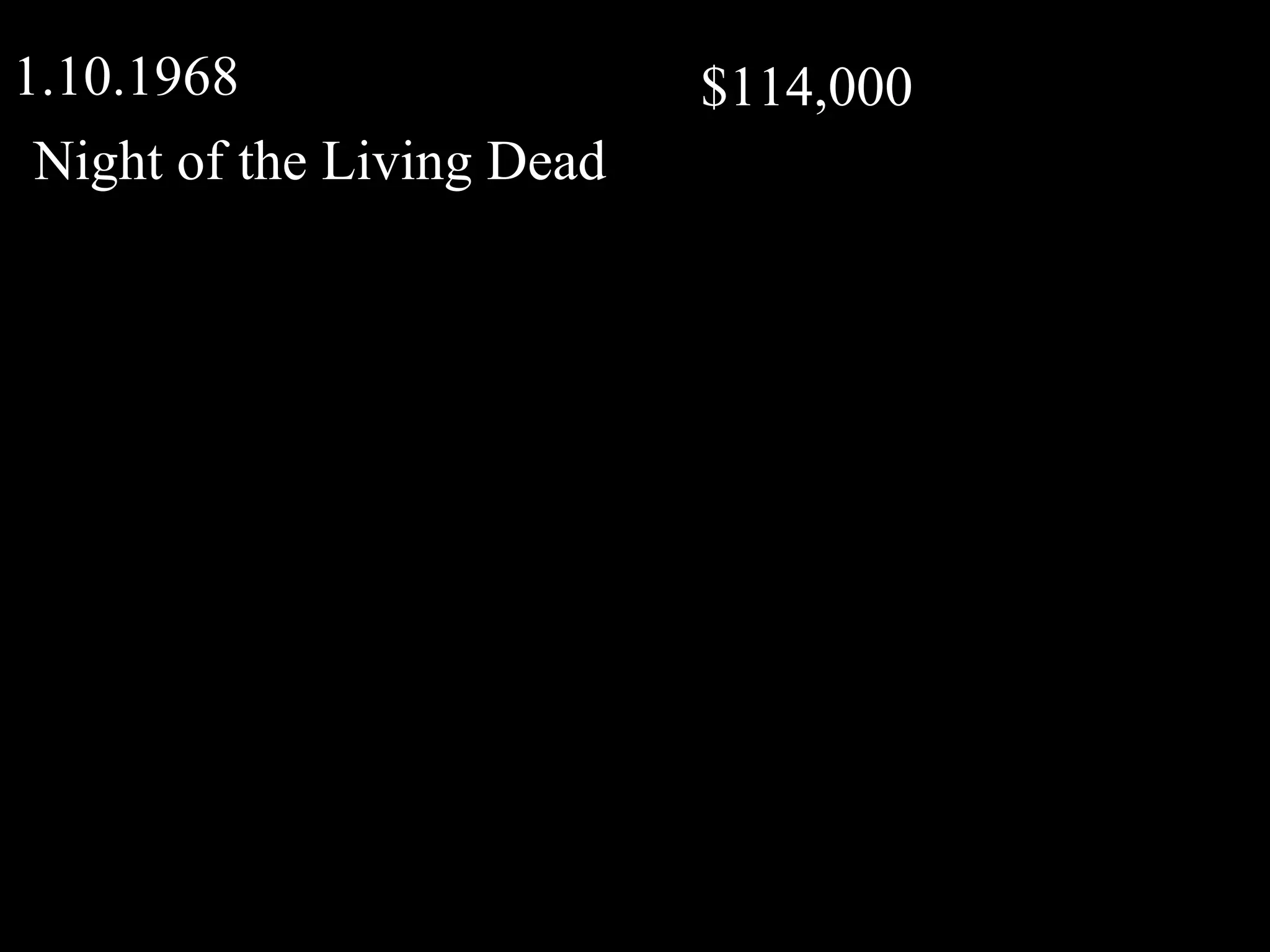 Night of the Living Dead 1.10.1968  $114,000 