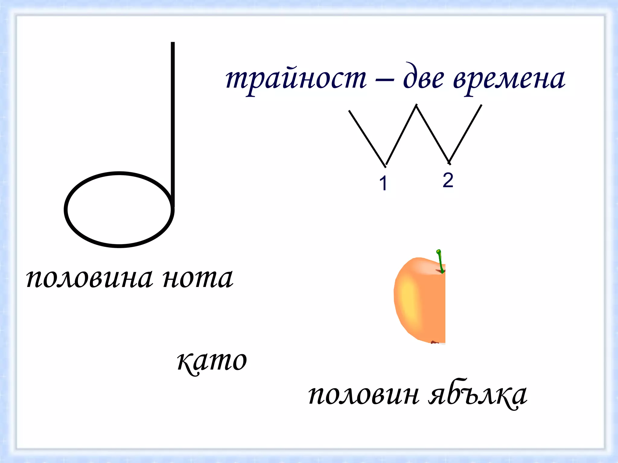 половина нота трайност – две времена 1 2 като половин ябълка 