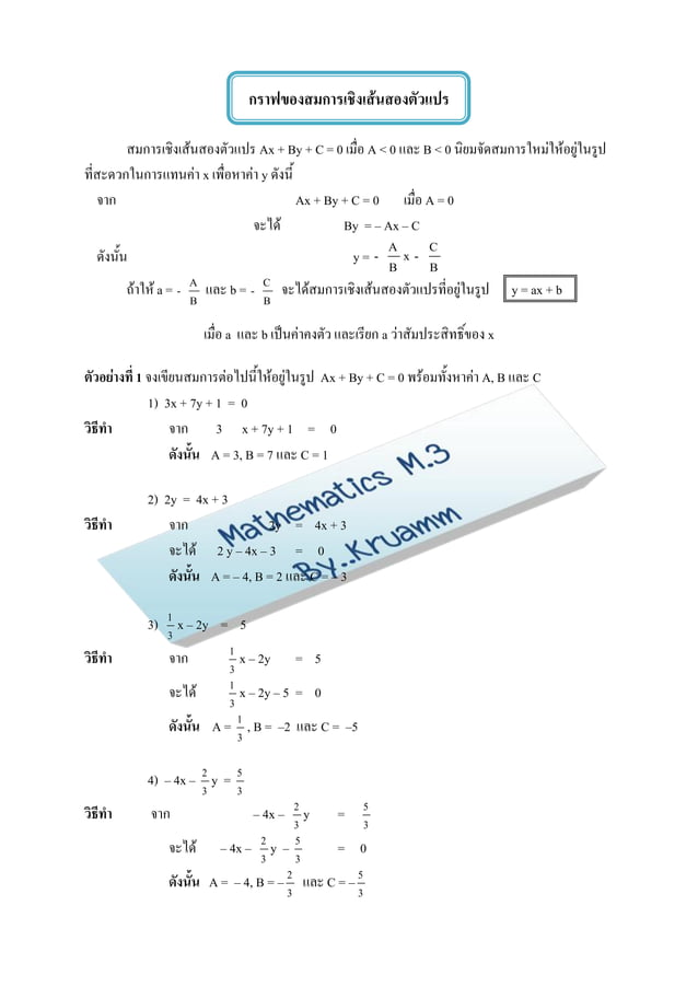 กราฟของสมการเช งเส นสองต วอปร