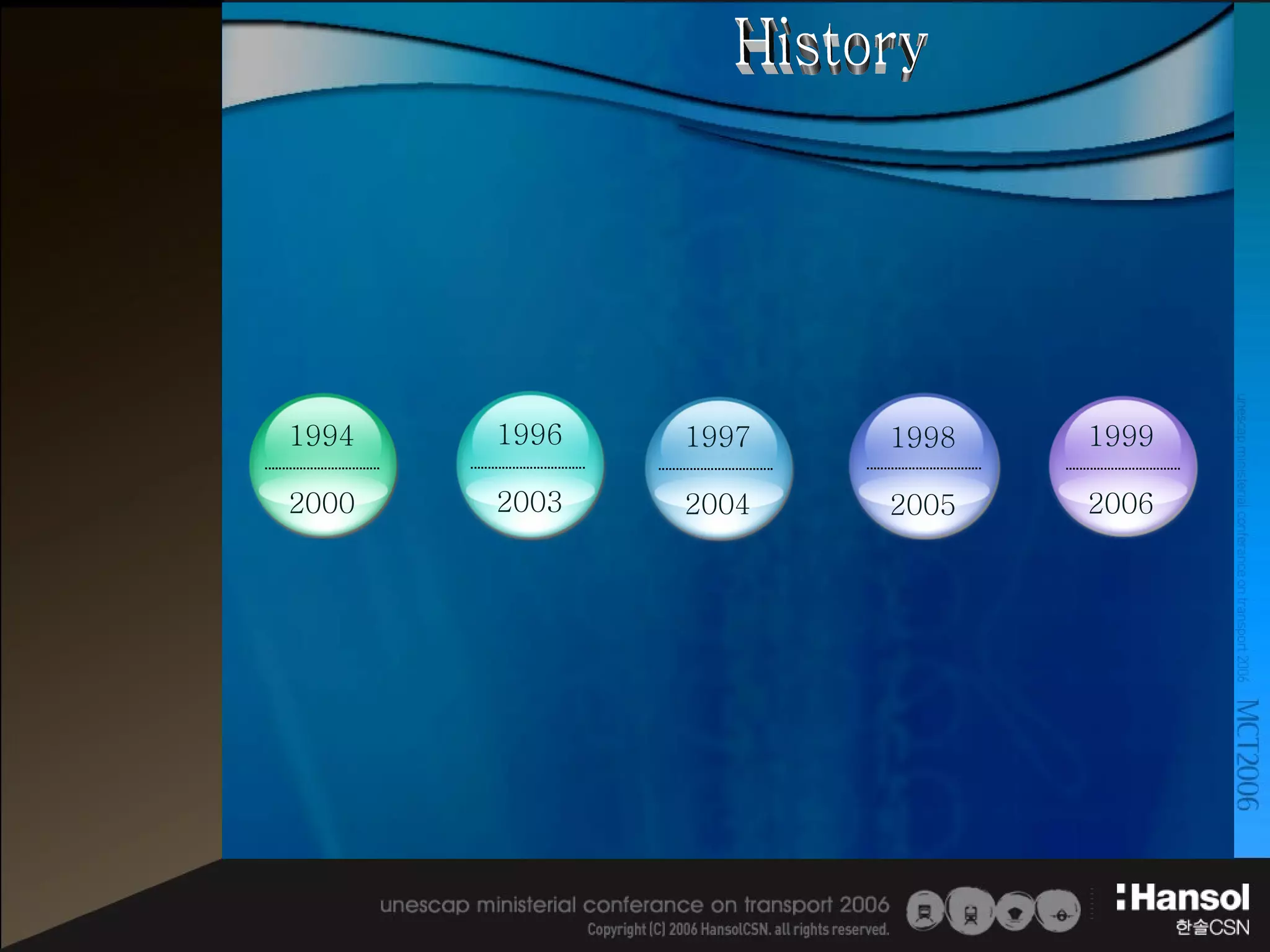 History 2006.5  ISO 9001, 14001 인증 2006.6  부산신항 배후 물류 단지사업권 획득 2006.5  ISO 9001, 14001 인증 2006.6  부산신항 배후 물류 단지사업권 획득 2000.1  군산항 컨테이너부두  운영개시 2000.6  한국  e-Business  대상 수상  ( 산자부 ) 2000.1  군산항 컨테이너부두  운영개시 2000.6  한국  e-Business  대상 수상  ( 산자부 ) 1996.10  영우통상인수 1996.10  영우통상인수 1994.6  한솔유통 ( 주 )  설립 1994.6  한솔유통 ( 주 )  설립 1997.2  한솔 CSN 으로  사명 변경 1997.6  Cyber Shopping  사업 진출 1997.2  한솔 CSN 으로  사명 변경 1997.6  Cyber Shopping  사업 진출 1999.4  Cyber  물류사업 진출 1999.12  물류대상 산업포장  수상  ( 건교부 ) 1999.4  Cyber  물류사업 진출 1999.12  물류대상 산업포장  수상  ( 건교부 ) 1998.4  한라제지  물류계약 1998.8  한국제지  물류계약 1998.9  철탑산업 훈장  ( 철도청 ) 1998.4  한라제지  물류계약 1998.8  한국제지  물류계약 1998.9  철탑산업 훈장  ( 철도청 ) 2003.2  서강호대표이사취임 2003.9  동양기전물류계약 2003.2  서강호대표이사취임 2003.9  동양기전물류계약 2004.2  IMK 물류수행 2004.3  페이퍼코리아물류계약 2004.6  삼성테스코물류수행 2004.7  Csclub  사업매각 2004.10  C.H.Robinson  전략적제휴  2004.2  IMK 물류수행 2004.3  페이퍼코리아물류계약 2004.6  삼성테스코물류수행 2004.7  CSclub  사업매각 2004.10  C.H.Robinson  전략적제휴  2005.3  제일모직  의류부문 물류계약 2005.4  한국로지스틱스 학회대상 2005.9  삼성광주전자 수주 2005.10  한국라파즈 수주 2005.3  제일모직  의류부문 물류계약 2005.4  한국로지스틱스 학회대상 2005.9  삼성광주전자 수주 2005.10  한국라파즈 수주 1994 2000 1996 2003 1997 2004 1998 2005 1999 2006 
