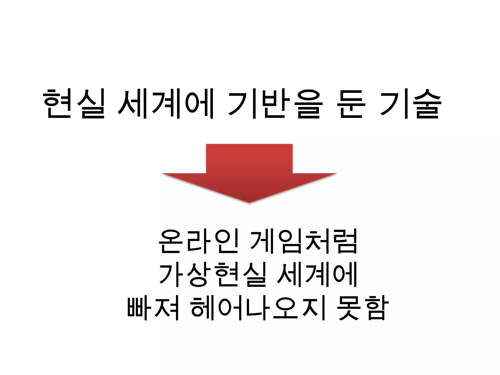현실 세계에 기반을 둔 기술온라인 게임처럼 가상현실 세계에 빠져 헤어나오지 못함