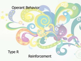 ๒.   Operant Behavior พฤติกรรมที่เกิดจากสิ่งมีชีวิตเป็นผู้กำหนด  หรือเลือกที่จะแสดงออกมา   ส่วนใหญ่จะเป็นพฤติกรรมที่บุคคลแสดงออกในชีวิตประจำวัน  เช่น  กิน  นอน  พูด  เดิน  ทำงาน   ขับรถ  ฯลฯ.		การเรียนรู้ตามแนวคิดของสกินเนอร์   เกิดจากการเชื่อมโยงระหว่างสิ่งเร้ากับการตอบสนองเช่นเดียวกัน แต่สกินเนอร์ให้ความสำคัญต่อการตอบสนองมากกว่าสิ่งเร้า    จึงมีคนเรียกว่าเป็นทฤษฎีการวางเงื่อนไขแบบ  Type Rนอกจากนี้สกินเนอร์ให้ความสำคัญต่อการเสริมแรง (Reinforcement) ว่ามีผลทำให้เกิดการเรียนรู้ที่คงทนถาวร  ยิ่งขึ้นด้วย สกินเนอร์ได้สรุปไว้ว่า อัตราการเกิดพฤติกรรมหรือการตอบสนองขึ้นอยู่กับผลของการกระทำ   คือ การเสริมแรง  หรือการลงโทษ ทั้งทางบวกและทางลบ