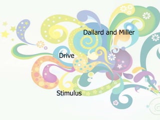 องค์ประกอบสำคัญของการเรียนรู้ดอลลาร์ด และมิลเลอร์  (Dallard and Miller) เสนอว่าการเรียนรู้ มีองค์ประกอบสำคัญ ๔  ประการ คือ		๑.  แรงขับ (Drive) เป็นความต้องการที่เกิดขึ้นภายในตัวบุคคล    เป็นความพร้อมที่จะเรียนรู้ของบุคคลทั้งสมอง ระบบประสาทสัมผัสและกล้ามเนื้อ  แรงขับและความพร้อมเหล่านี้จะก่อให้เกิดปฏิกิริยา หรือพฤติกรรมที่จะชักนำไปสู่การเรียนรู้ต่อไป		๒.  สิ่งเร้า (Stimulus) เป็นสิ่งแวดล้อมที่เกิดขึ้นในสถานการณ์ต่างๆ   ซึ่งเป็นตัวการที่ทำให้บุคคลมีปฏิกิริยา  หรือพฤติกรรมตอบสนองออกมา ในสภาพการเรียนการสอน สิ่งเร้าจะหมายถึงครู  กิจกรรมการสอน  และอุปกรณ์การสอนต่างๆ   ที่ครูนำมาใช้