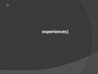 ลำดับขั้นของการเรียนรู้ในกระบวนการเรียนรู้ของคนเรานั้น จะประกอบด้วยลำดับขั้นตอนพื้นฐานที่สำคัญ 3 ขั้นตอนด้วยกัน คือ (1) ประสบการณ์ (2) ความเข้าใจ และ (3) ความนึกคิด 1. ประสบการณ์ (experiences) ในบุคคลปกติทุกคนจะมีประสาทรับรู้อยู่ด้วยกันทั้งนั้น ส่วนใหญ่ที่เป็นที่เข้าใจก็คือ ประสาทสัมผัสทั้งห้า ซึ่งได้แก่ ตา หู จมูก ลิ้น และผิวหนัง ประสาทรับรู้เหล่านี้จะเป็นเสมือนช่องประตูที่จะให้บุคคลได้รับรู้และตอบสนองต่อสิ่งเร้าต่าง ๆ ถ้าไม่มีประสาทรับรู้เหล่านี้แล้ว บุคคลจะไม่มีโอกาสรับรู้หรือมีประสบการณ์ใด ๆ เลย ซึ่งก็เท่ากับเขาไม่สามารถเรียนรู้สิ่งใด ๆ ได้ด้วยประสบการณ์ต่าง ๆ ที่บุคคลได้รับนั้นย่อมจะแตกต่างกัน บางชนิดก็เป็นประสบการณ์ตรง บางชนิดเป็นประสบการณ์แทน บางชนิดเป็นประสบการณ์รูปธรรม และบางชนิดเป็นประสบการณ์นามธรรม หรือเป็นสัญลักษณ์