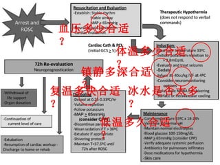 血压多少合适？ 体温多少合适？ 镇静多深合适？ 复温多快合适？ 低温多久合适？ 冰水是否太多？ 
