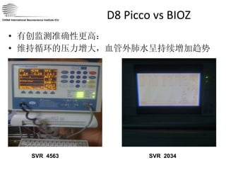 D8 Picco vs BIOZ 有创监测准确性更高： 维持循环的压力增大，血管外肺水呈持续增加趋势 CHINA International Neuroscience Institute ICU SVR  4563 SVR  2034 