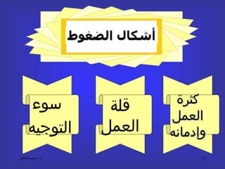 أشكال الضغوط كثرة العمل وإدمانه قلة العمل سوء التوجيه 