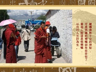 藏傳佛教十分的神秘， 可是西藏的喇嘛卻有些世俗了， 當地人說這是假喇嘛， 以向行人乞討為生。 