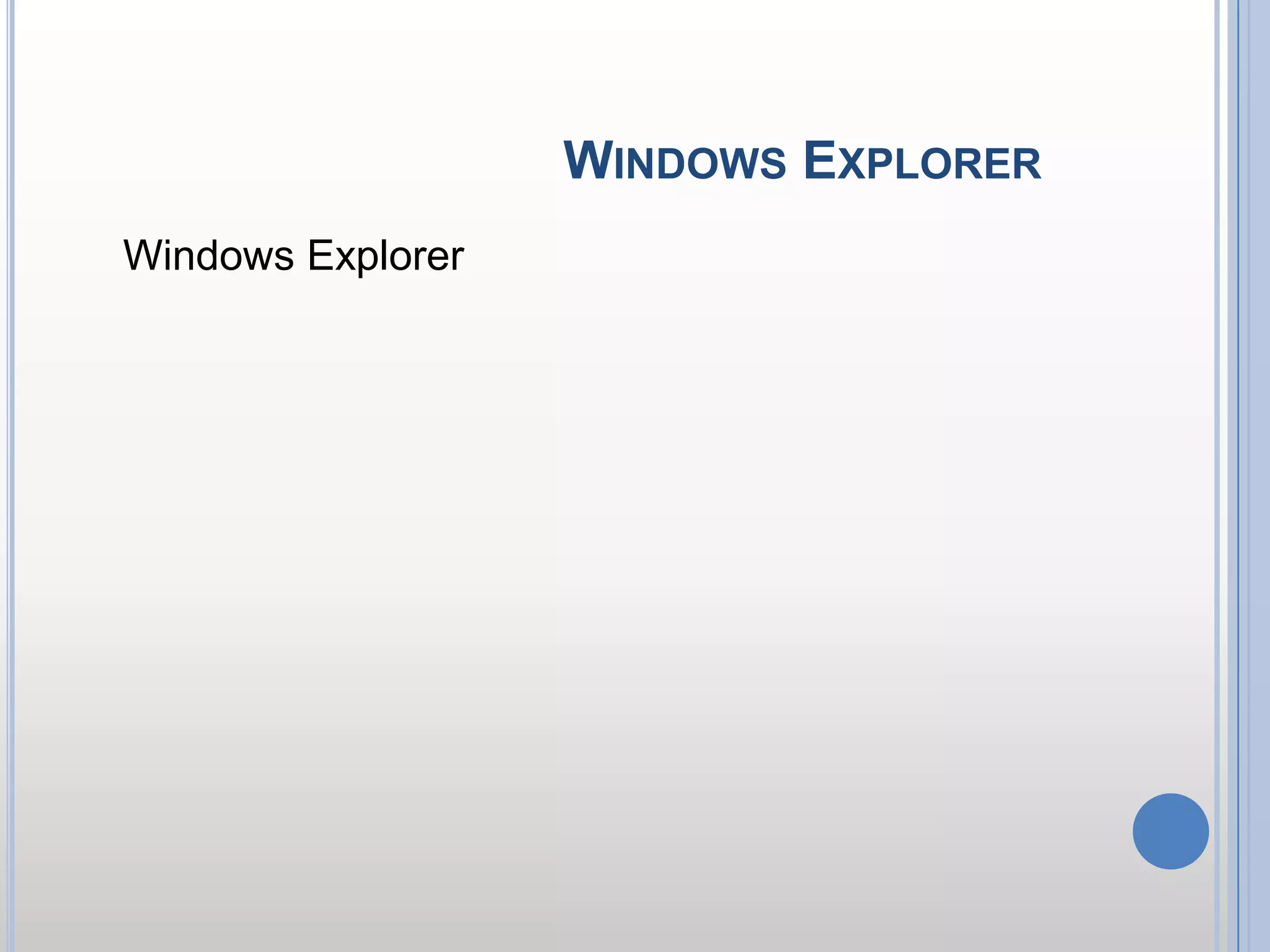 การจัดการไฟล์ ด้วย Windows Explorer    Windows Explorer เป็นโปรแกรมที่ช่วยในการเข้าถึงไฟล์ โฟลเดอร์ และไดร์ฟต่างๆ ภายในเครื่องคอมฯ ของเรา โดยหน้าต่างทางซ้ายมือจะแสดงรายชื่อ ไดร์ฟ และโฟลเดอร์ ส่วนหน้าต่างทางขวามือจะแสดงรายชื่อโฟลเดอร์ และรายละเอียดของชื่อไฟล์แต่ละไฟล์ นอกจากนี้เรายังสามารถกำหนดให้แสดงรายละเอียดในรูปแบบต่างๆ กันได้ เช่น แสดงรายละเอียดเป็นตัวอักษร เป็นไอคอน ก็ได้
