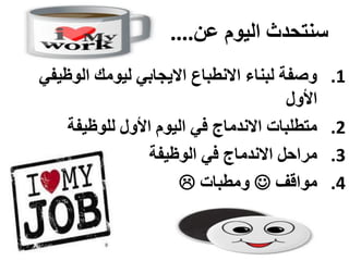 ‫سْخذذد اىًٍ٘ ػِ....‬
‫ٗصفت ىبْبء االّطببع االٌجببً ىٍٍ٘ل اى٘ظٍفً‬     ‫1.‬
                                       ‫األٗه‬
    ‫ٍخطيببث االّذٍبج فً اىًٍ٘ األٗه ىي٘ظٍفت‬    ‫2.‬
                 ‫ٍشادو االّذٍبج فً اى٘ظٍفت‬     ‫3.‬
                     ‫ٍ٘اقف ‪ٍٗ ‬طببث ‪‬‬          ‫4.‬
 