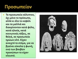 Ένδυμα (κουστούμι)Ανδρικά ή γυναικεία ανάλογα με το ρόλο.Μια και οι υποκριτές ήταν μόνο τρεις έπρεπε να αλλάζουν πολύ γρήγορα.