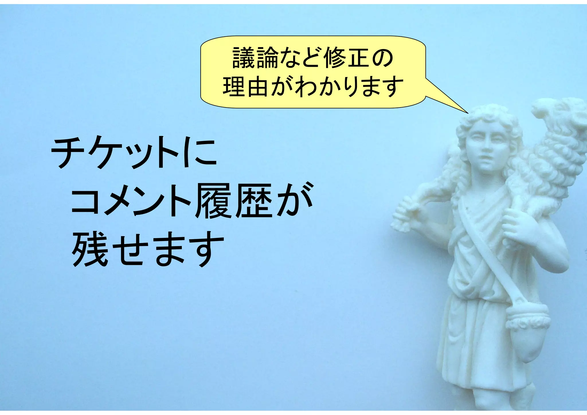 議論など修正の
     理由がわかります

チケットに
 コメント履歴が
 残せます
 