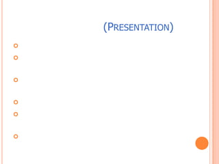 หลักการนำเสนอ (Presentation)ใช้คำถามเป็นตัวกระตุ้นและชี้แนะใช้การอภิปรายเพื่อนำไปสู่เนื้อหาและการสร้างมโนมติจัดกลุ่มผู้เรียนให้เหมาะสมและสร้างกิจกรรมท้าทายในการแก้ปัญหาใช้สื่ออย่างมีลำดับจัดดำเนินการด้านการจัดสภาพการณ์ต่างๆ ในการใช้สื่อการสอนเพื่อการเรียนรู้สามารถจัดกลุ่มกิจกรรมให้ผู้เรียนหาความรู้จากสื่อต่าง ๆ ได้ เช่น จัดป้ายนิเทศจัดมุมวิชาการ และการศึกษาค้นคว้ารายงานเพิ่มเติม เป็นต้น