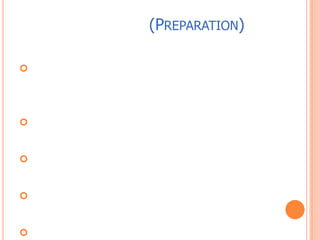 หลักการเตรียม (Preparation)พัฒนาการสร้างความพร้อมเฉพาะอย่าง เช่น จะให้ผู้เรียนเข้าร่วมกิจกรรมการเรียนการสอน ตอนไหน อย่างไแนะนำผู้เรียนเพื่อเป็นการเร้าให้เกิดการเรียนรู้จากสื่อที่ครูเลือกมาสร้างกิจกรรมการเรียนการสอนให้สอดคล้องกับสื่อการสอน เลือกหาวิธีที่เหมาะสม ที่จะนำไปสู่การใช้สื่อการสอนนั้น ๆใช้แหล่งการเรียนอื่น ๆ เพื่อสร้างความพร้อมให้เกิดขึ้นกับตัวผู้เรียน 