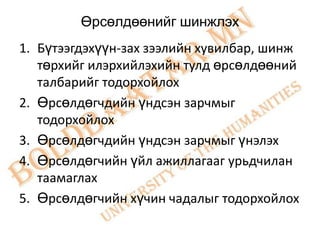 Өрсөлдөөнийг шинжлэх
1. Бүтээгдэхүүн-зах зээлийн хувилбар, шинж
   төрхийг илэрхийлэхийн тулд өрсөлдөөний
   талбарийг тодорхойлох
2. Өрсөлдөгчдийн үндсэн зарчмыг
   тодорхойлох
3. Өрсөлдөгчдийн үндсэн зарчмыг үнэлэх
4. Өрсөлдөгчийн үйл ажиллагааг урьдчилан
   таамаглах
5. Өрсөлдөгчийн хүчин чадалыг тодорхойлох
 