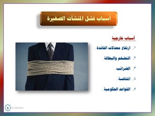 ‫ﺃﺳﺒﺎﺏ ﺧﺎﺭﺟﻴﺔ‬

                    ‫۱. ﺍﺭﺗﻔﺎﻉ ﻣﻌﺪﻻﺕ ﺍﻟﻔﺎﺋﺪﺓ .‬

                        ‫۲. ﺍﻟﺘﻀﺨﻢ ﻭﺍﻟﺒﻄﺎﻟﺔ .‬

                                ‫۳. ﺍﻟﻀﺮﺍﺋﺐ.‬

                                 ‫٤. ﺍﳌﻨﺎﻓﺴﺔ .‬

                        ‫٥. ﺍﻟﻘﻮﺍﻋﺪ ﺍﳊﻜﻮﻣﻴﺔ .‬



‫  0102 ‪5  © ILFEN‬‬
 